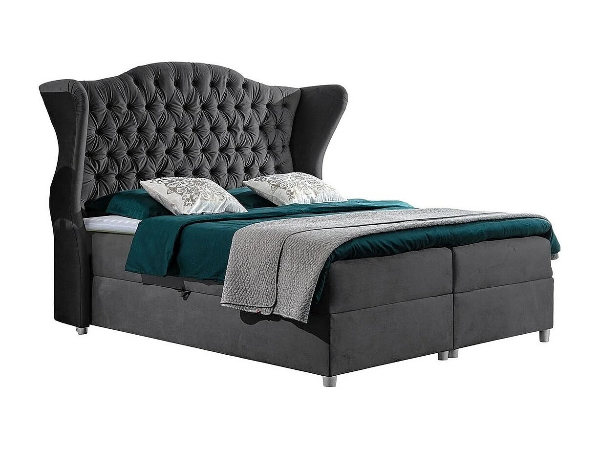 Cama continental Baltimore 145, Continental, Gris, 160x200, Tapiz, Somieres, 198x210cm