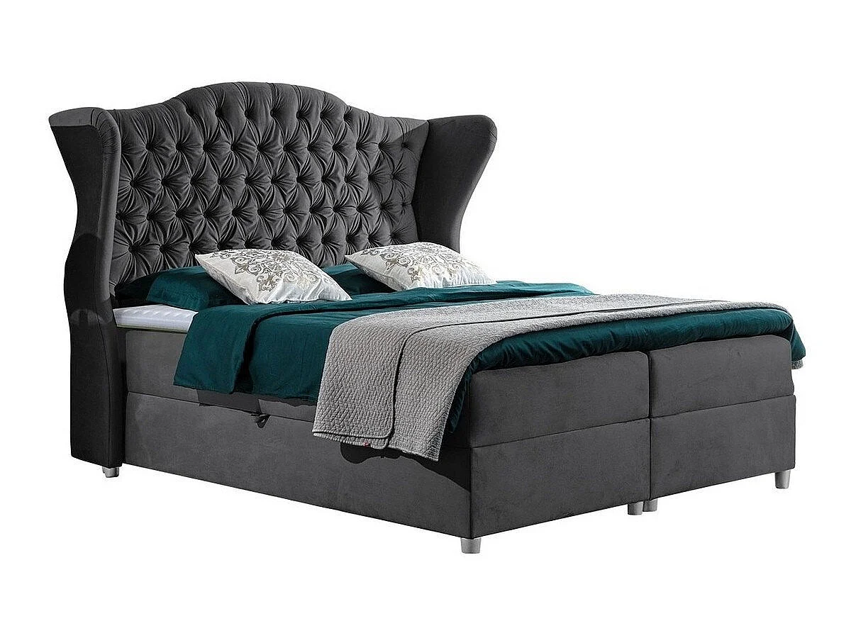 Lit continental Baltimore 145, Continental, Gris, 160x200, Tissu, Disponible, 198x210cm