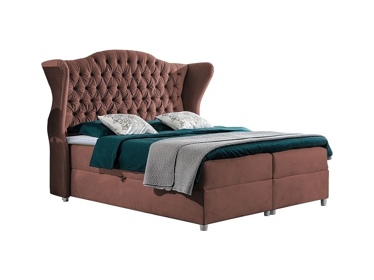 Lit continental Baltimore 145, Continental, Rose, 160x200, Tapisserie, Sommier à lattes,