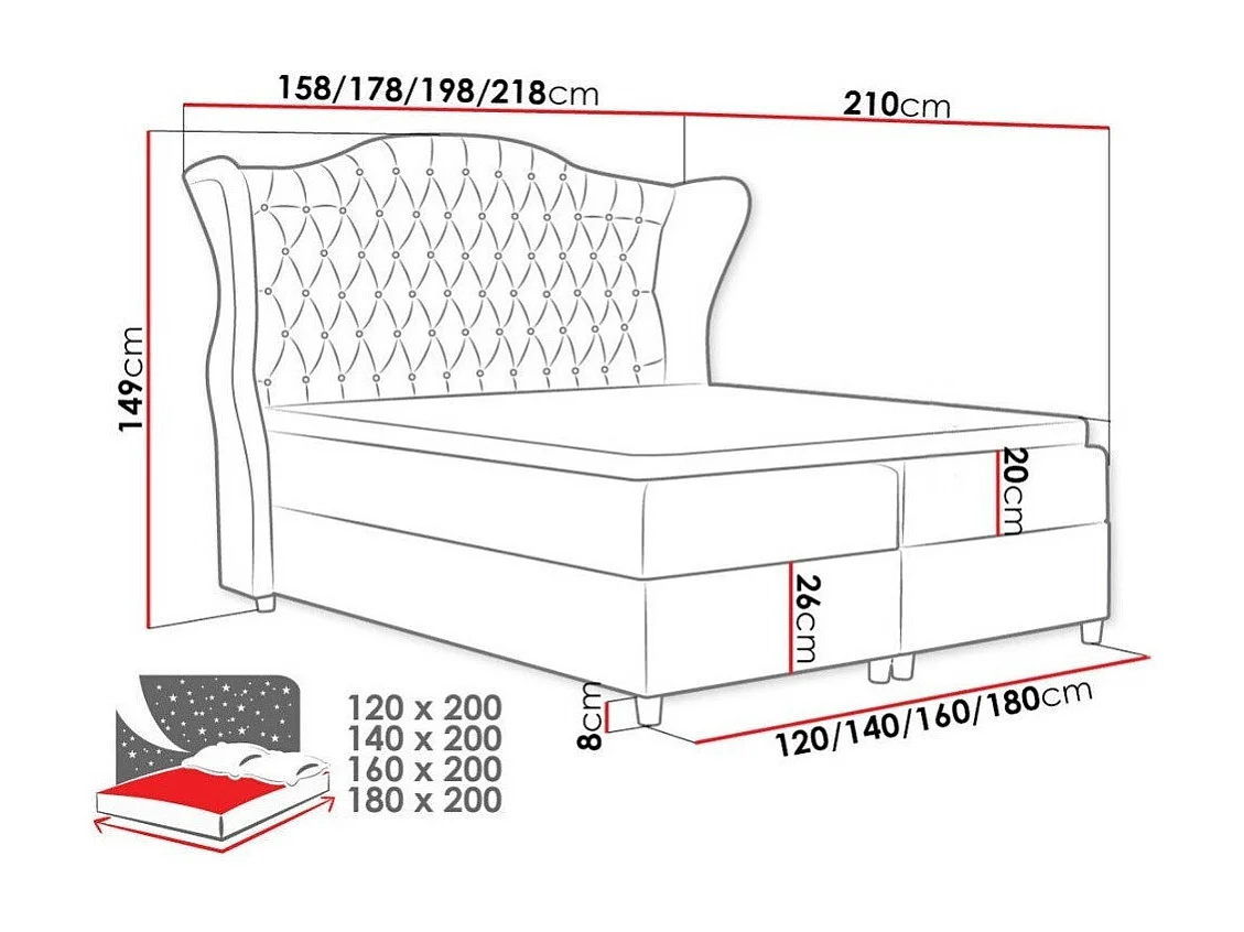 Lit continental Baltimore 145, Continental, Rose, 160x200, Tapisserie, Sommier à lattes,