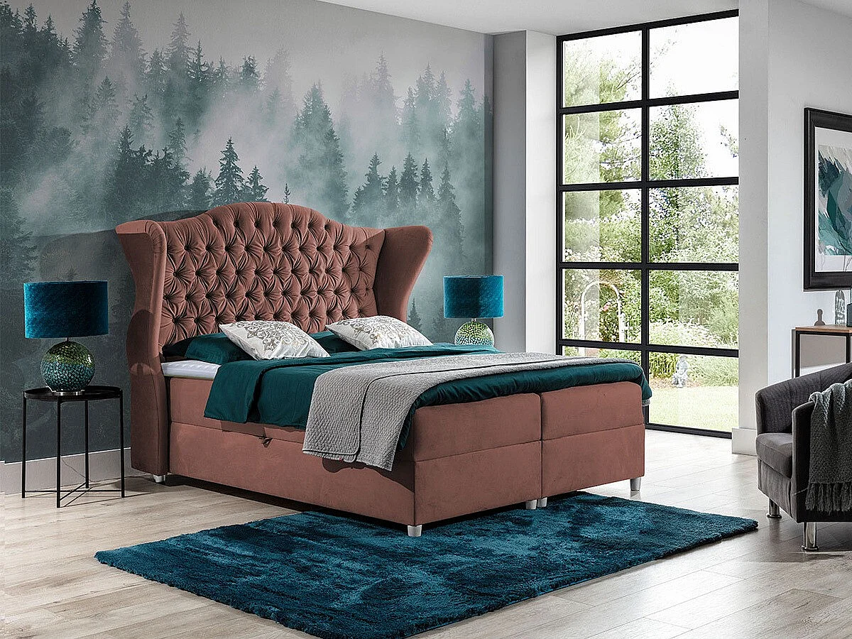 Cama continental Baltimore 145, Continental, Rosa, 160x200, Tapiz, Somieres, 198x210cm