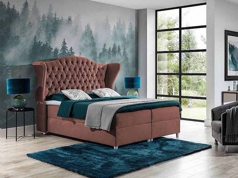 Cama continental Baltimore 145, Continental, Rosa, 160x200, Tapiz, Somieres, 198x210cm