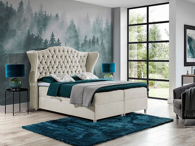 Cama continental Baltimore 145, Continental, Castanho claro, Tecido