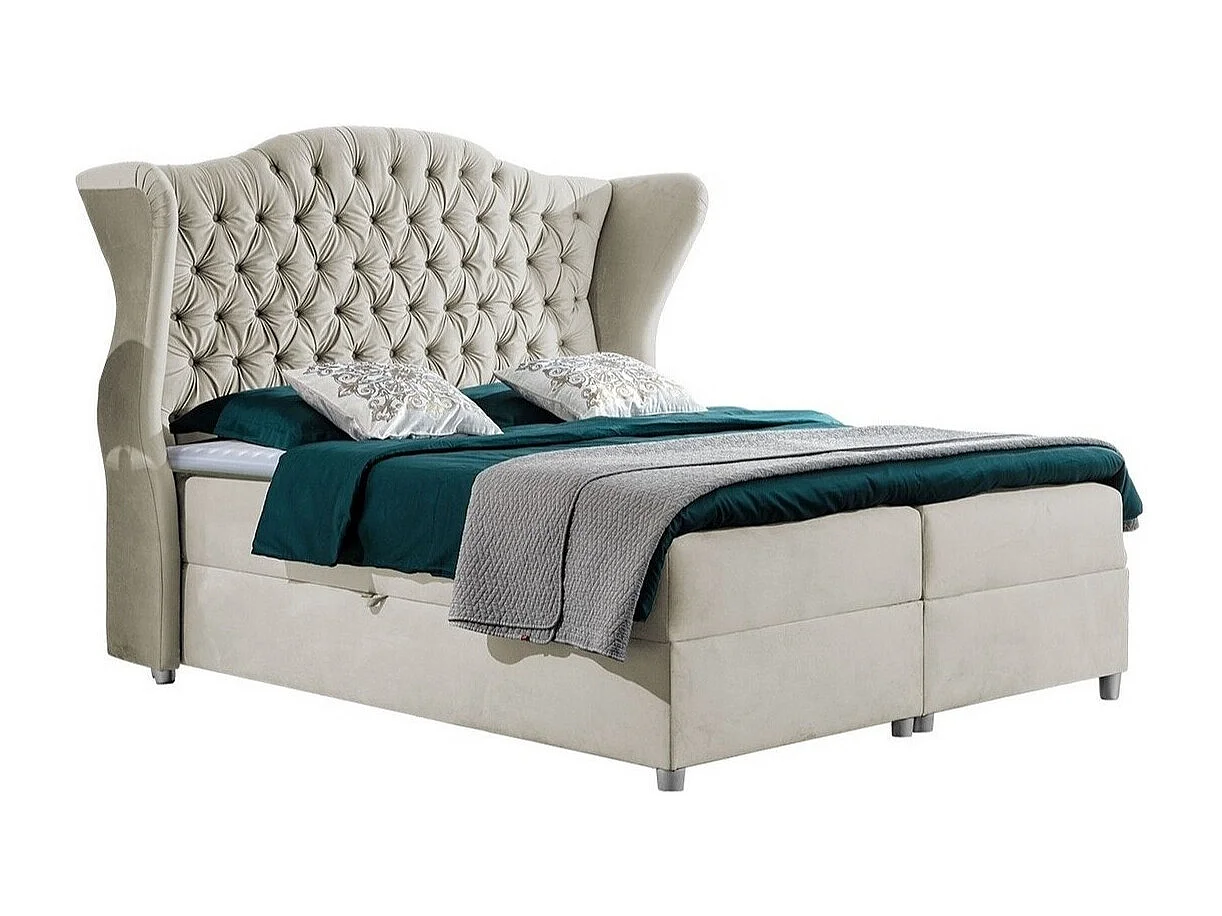 Lit continental Baltimore 145, Continental, Brun clair, 160x200, Tapisserie, 198x210cm