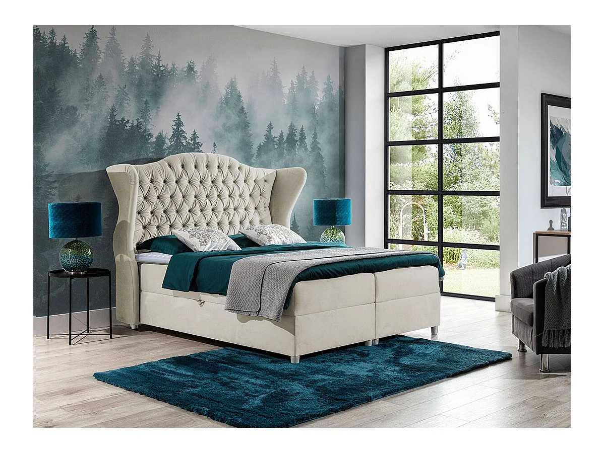 Lit continental Baltimore 145, Continental, Brun clair, 160x200, Tapisserie, 198x210cm