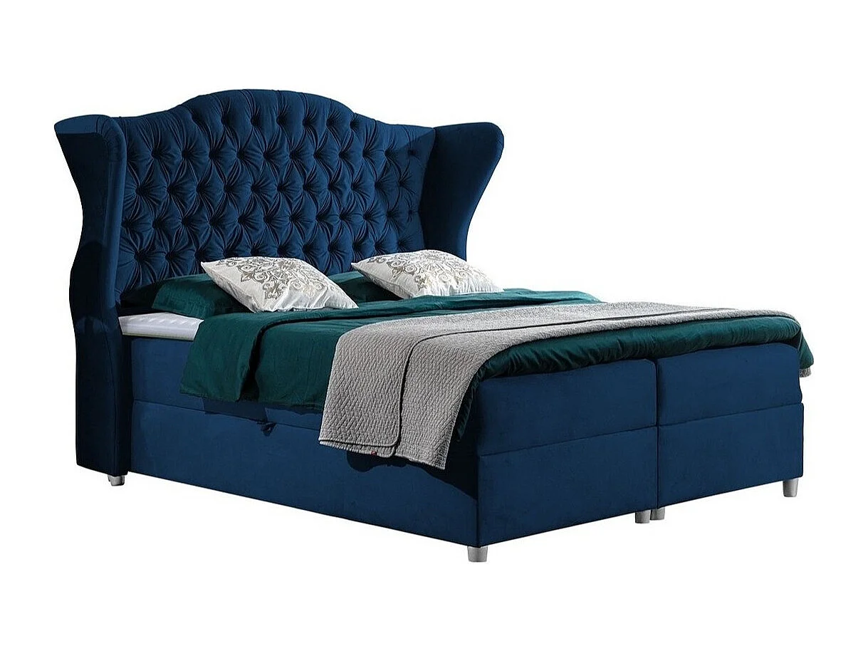 Cama continental Baltimore 145, Continental, Azul, 160x200, Tapiz, Somieres, 198x210cm