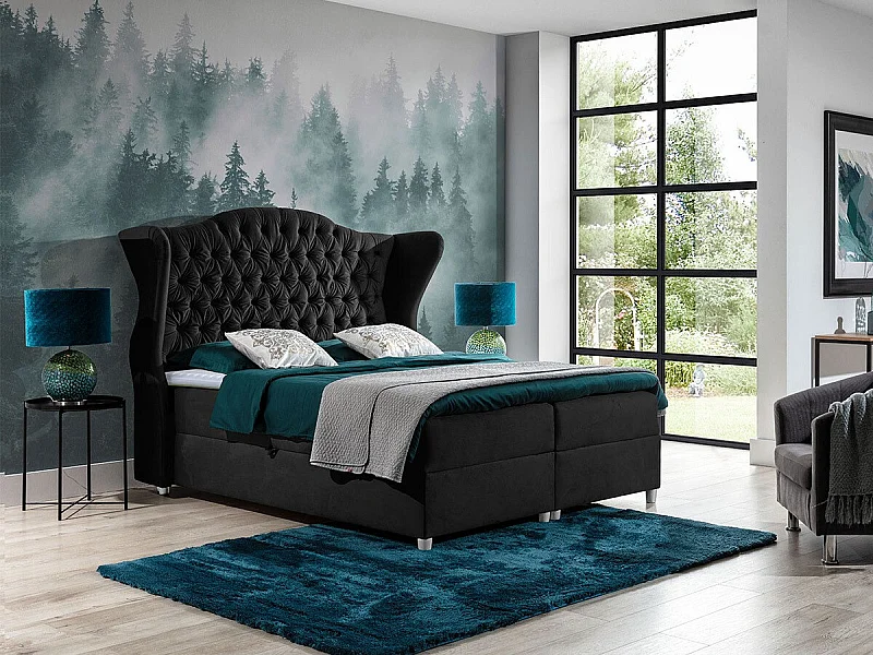 Cama continental Baltimore 145, Continental, Negro, 160x200, Tapiz, Somieres, 198x210cm