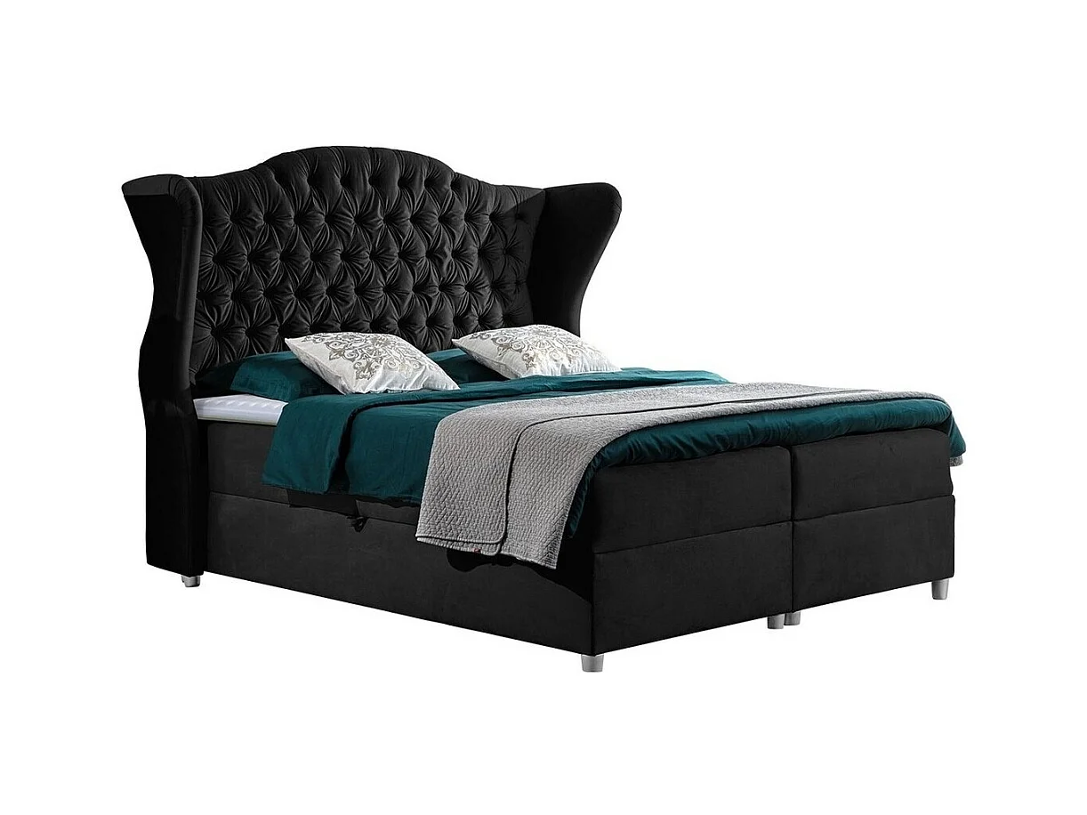 Cama continental Baltimore 145, Continental, Negro, 160x200, Tapiz, Somieres, 198x210cm