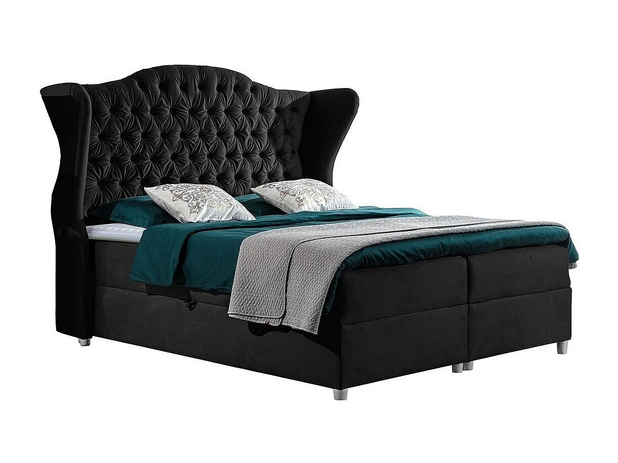 Cama continental Baltimore 145, Continental, Negro, 160x200, Tapiz, Somieres, 198x210cm