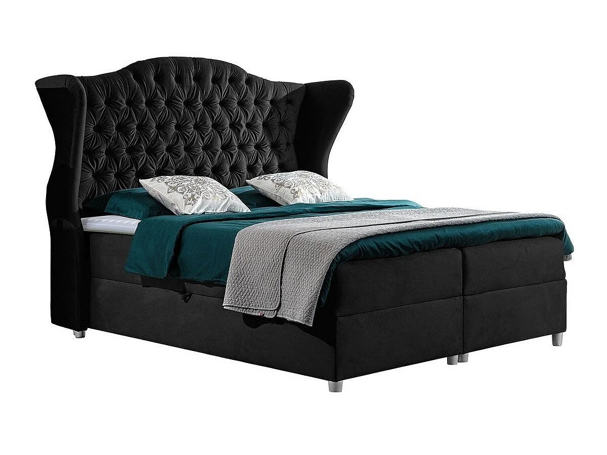 Lit continental Baltimore 145, Continental, Noir, 160x200, Tissu, Disponible, 198x210cm