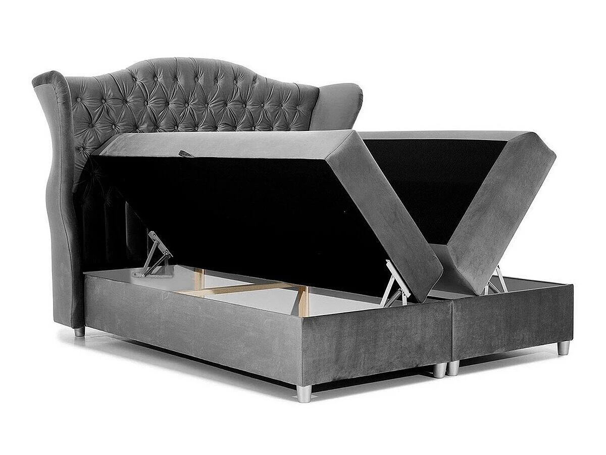 Lit continental Baltimore 145, Continental, Noir, 160x200, Tissu, Disponible, 198x210cm