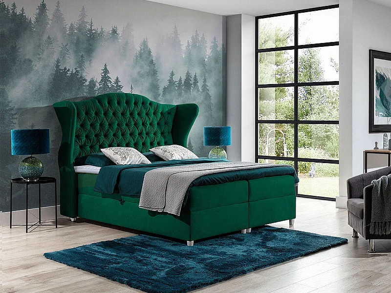 Cama continental Baltimore 145, Continental, Verde, 160x200, Tapiz, Somieres, 198x210cm