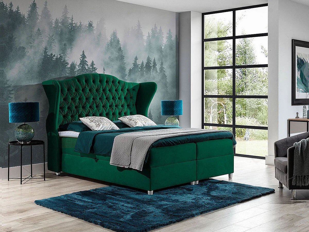 Cama continental Baltimore 145, Continental, Verde, 160x200, Tapiz, Somieres, 198x210cm