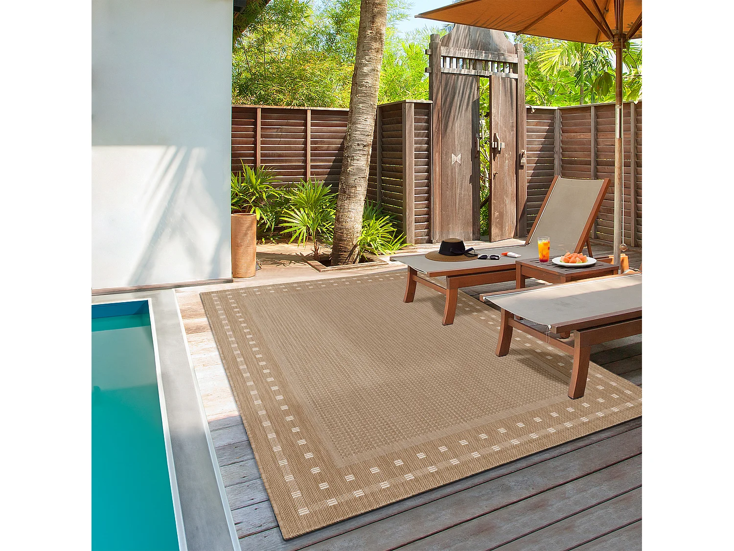 Tapis Mistra extérieur robuste frontière, Marron, 160 x 230 cm