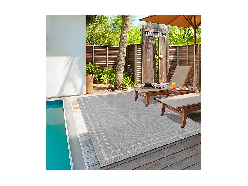 Teppich Mistra Outdoor robust Bordüre, Grau, 120 x 170 cm