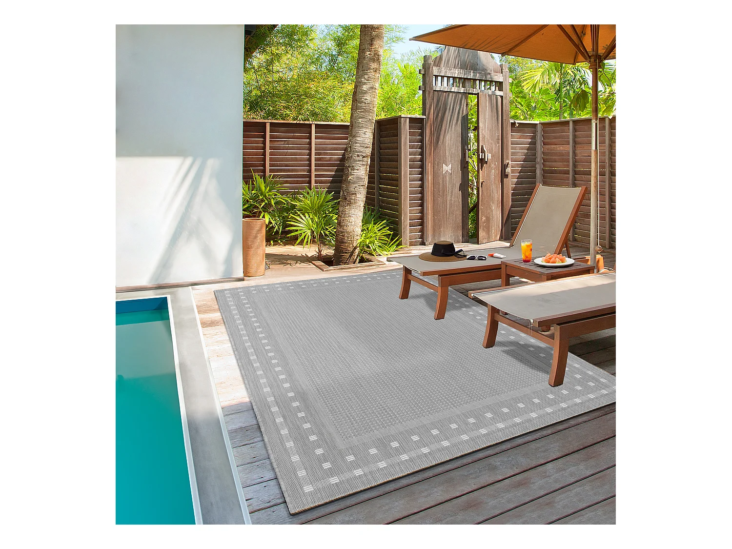 Tapis Mistra extérieur robuste frontière, Gris, 120 x 170 cm