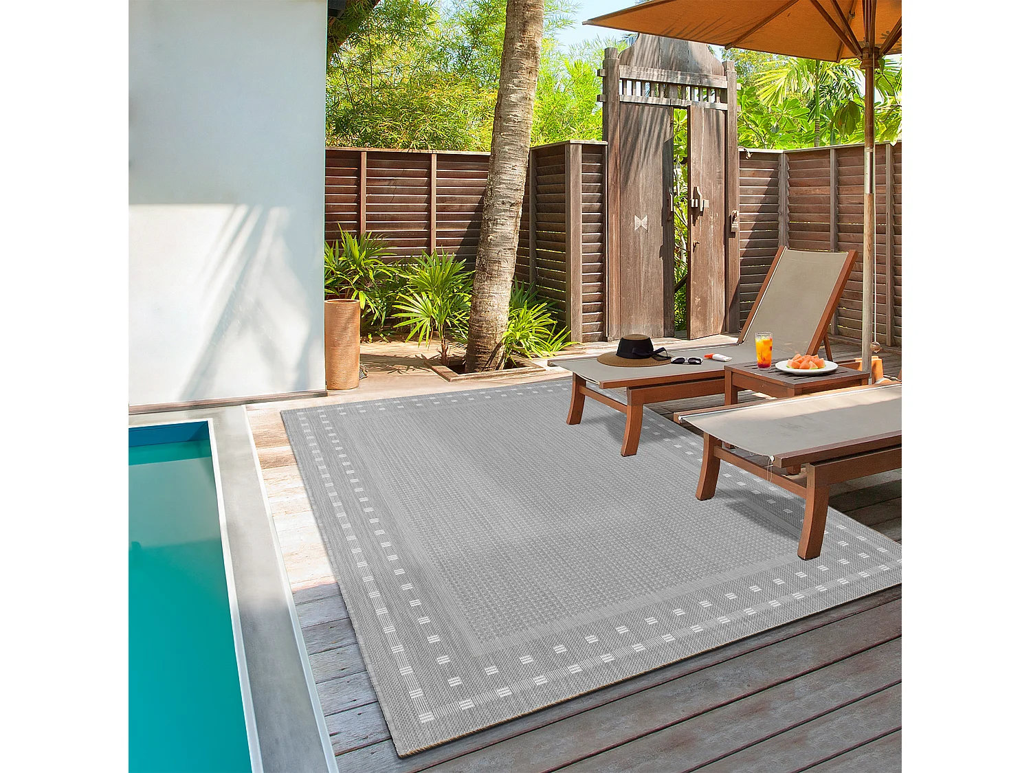 Tapis Mistra extérieur robuste frontière, Gris, 120 x 170 cm