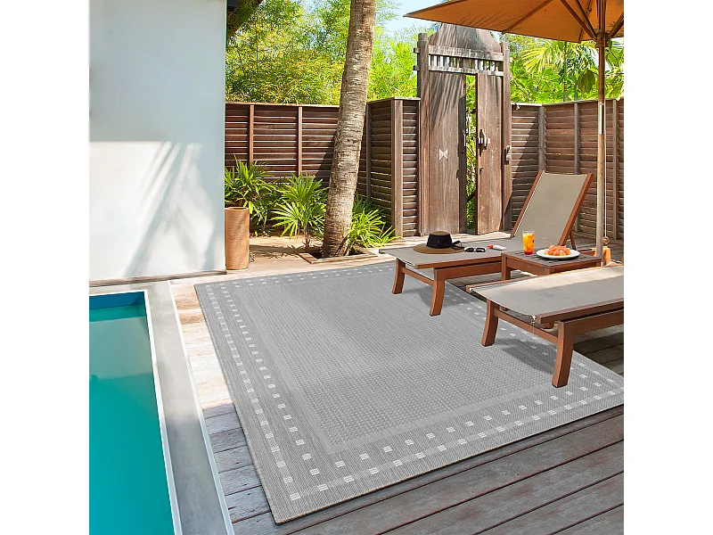 Tapis Mistra extérieur robuste frontière, Gris, 120 x 170 cm