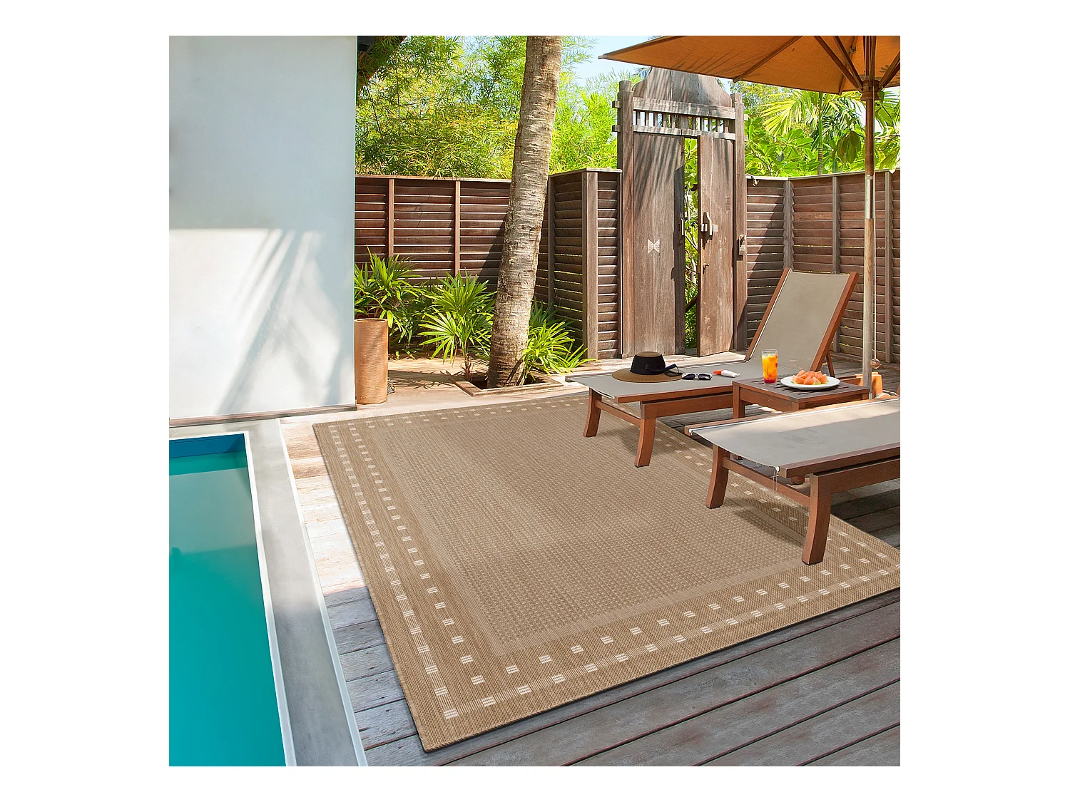 Teppich Mistra Outdoor robust Bordüre, Braun, 60 x 110 cm