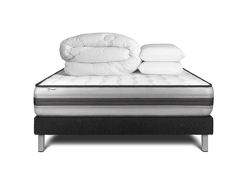 Komplettpaket Bett - Matratze 160x200 cm + Boxspringbett mit Lattenrost (im Set) + 2 Kopfkissen + Bettdecke - Vitalpower Recover