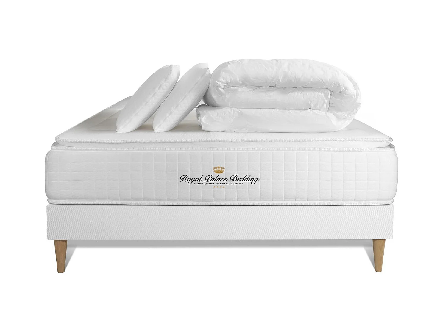 Pack lit complet - Matelas 180x200 cm + Sommier tapissier à lattes (en kit) + 2 oreillers + Couette - George V