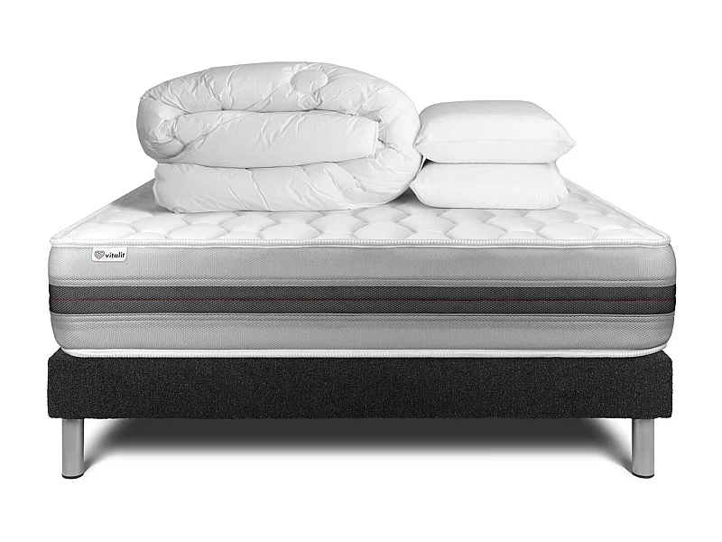 Compleet bedpakket - Matras 180x200 cm + Boxspring met lattenbodem (in kit) + 2 kussens + Dekbed - Vitalspring Recover