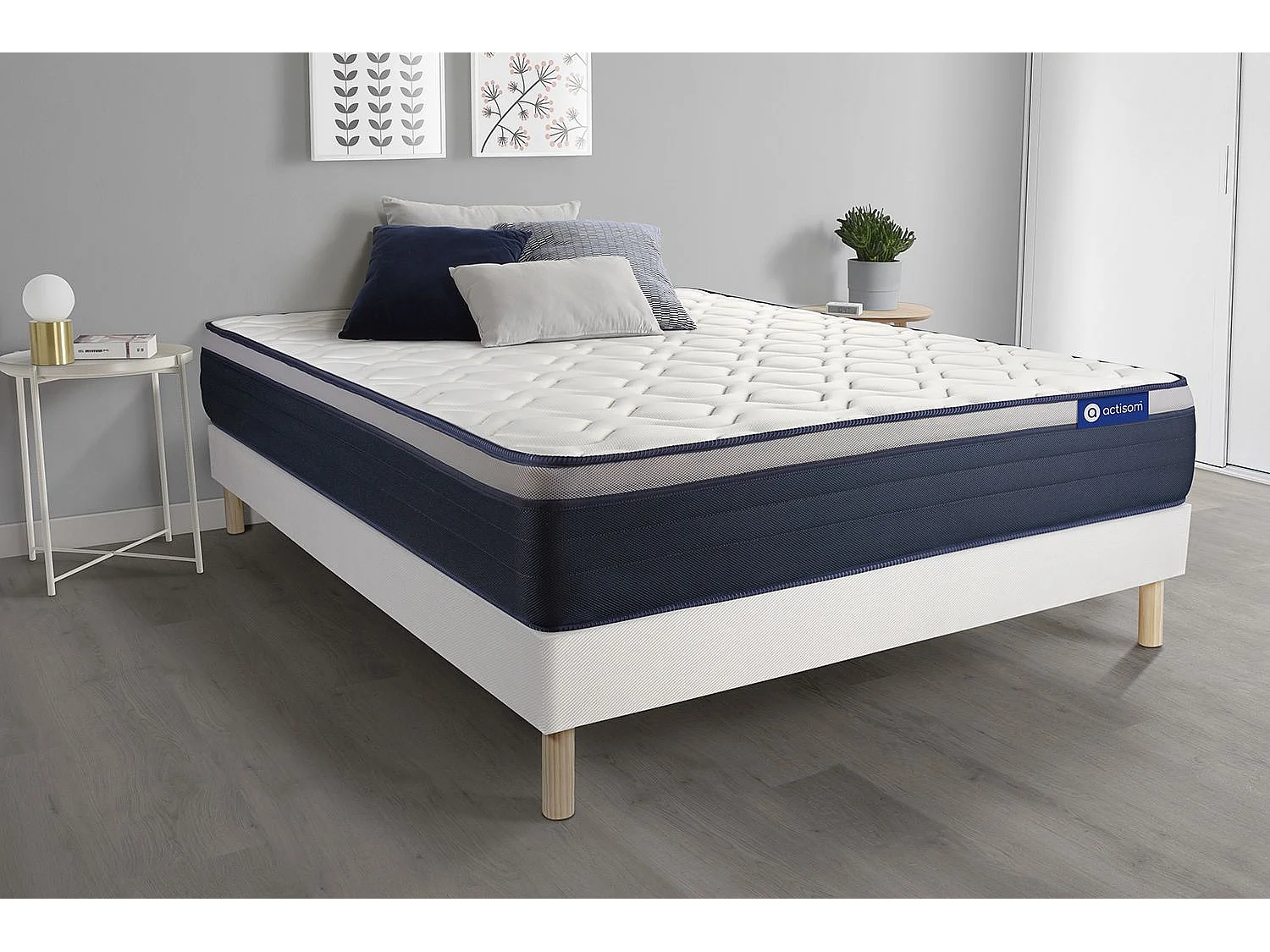 Conjunto de Estrado Branco + Colchão ACTISOM Actimemo Max (150x200 cm - Espuma Viscoelástica- Altura: 26 cm)
