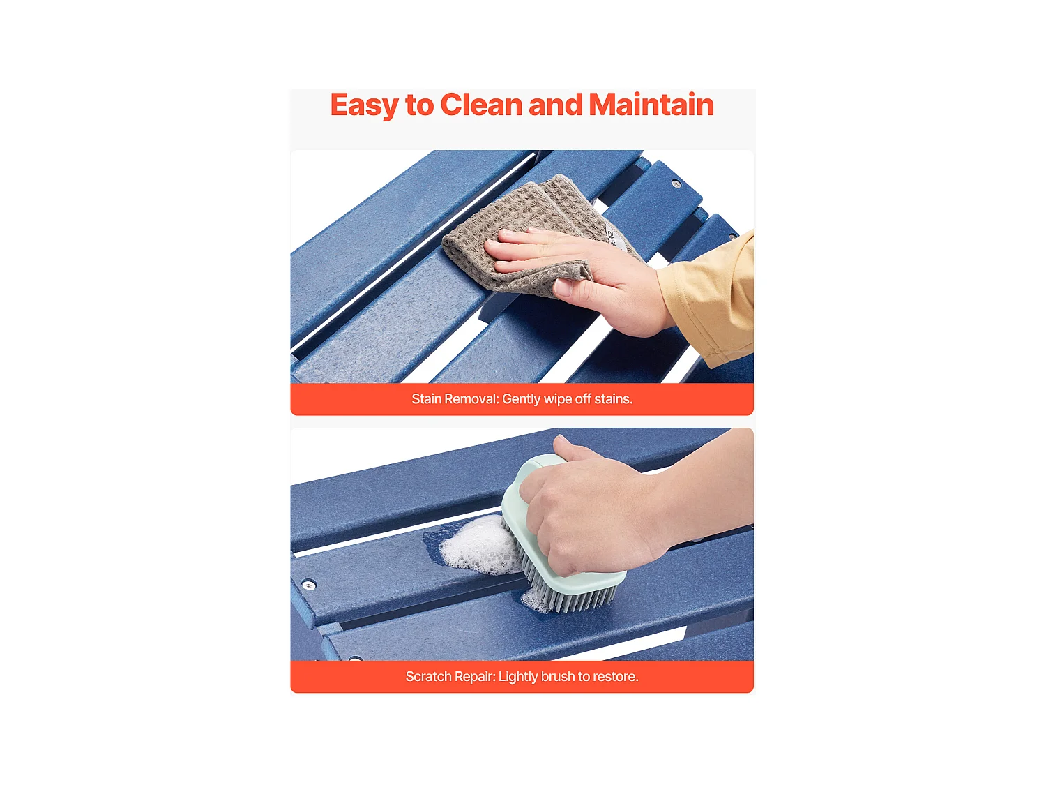 Pouf de Jardin, SucceBuy Ensemble de 2 Poufs Pliants Adirondack en PEHD de 47.5 x 48 x 35 cm, Bleu