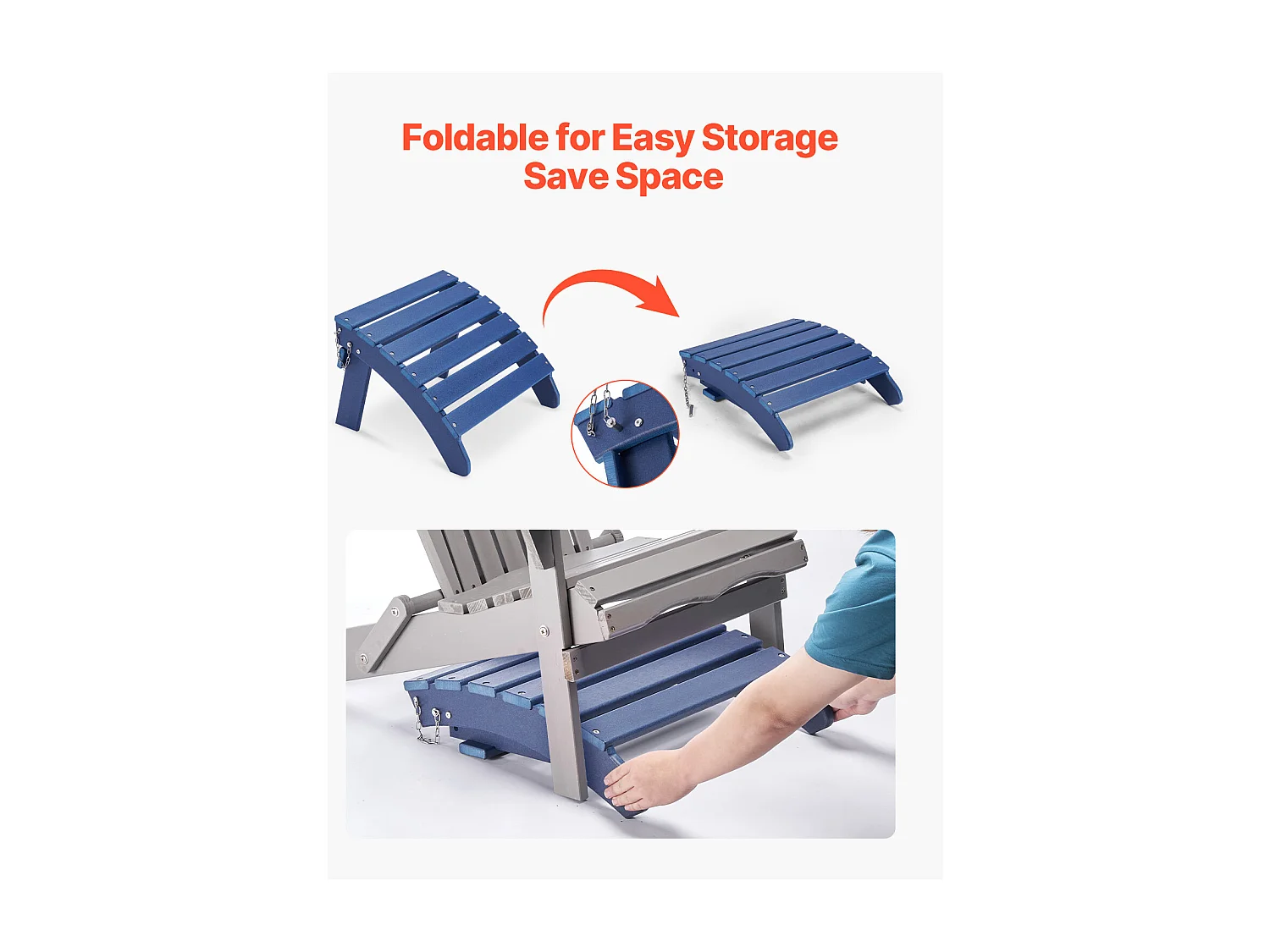 Pouf de Jardin, SucceBuy Ensemble de 2 Poufs Pliants Adirondack en PEHD de 47.5 x 48 x 35 cm, Bleu