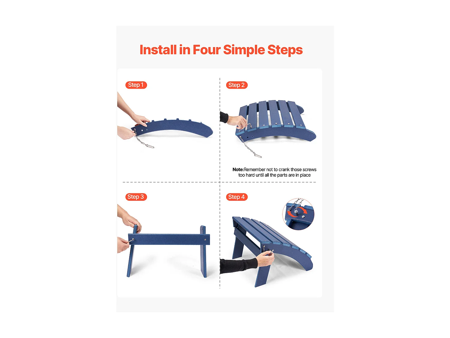 Pouf de Jardin, SucceBuy Ensemble de 2 Poufs Pliants Adirondack en PEHD de 47.5 x 48 x 35 cm, Bleu