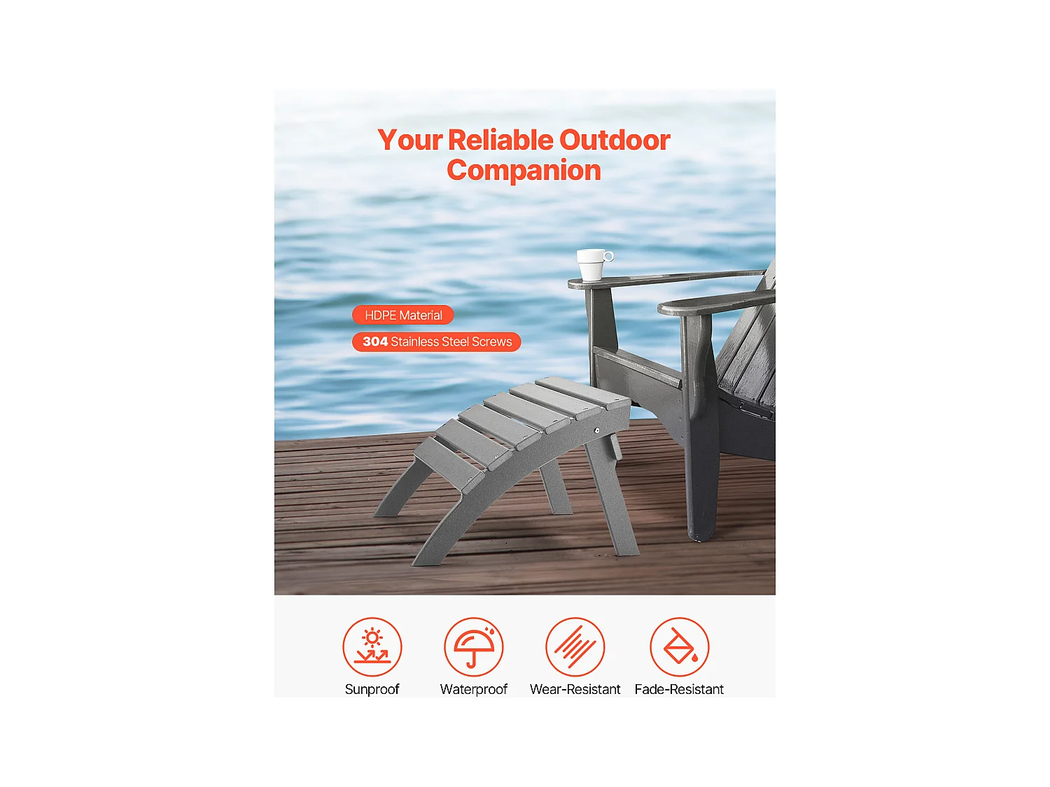 Pouf de Jardin, SucceBuy Pouf Adirondack Pliable en PEHD de 54.7 x 48 x 37.7 cm, Gris