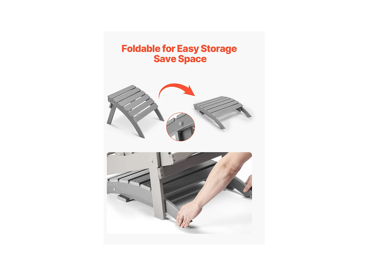 Pouf de Jardin, SucceBuy Pouf Adirondack Pliable en PEHD de 54.7 x 48 x 37.7 cm, Gris