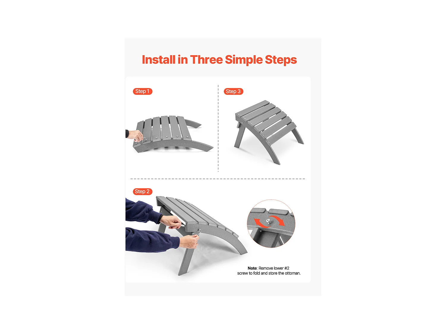 Pouf de Jardin, SucceBuy Pouf Adirondack Pliable en PEHD de 54.7 x 48 x 37.7 cm, Gris