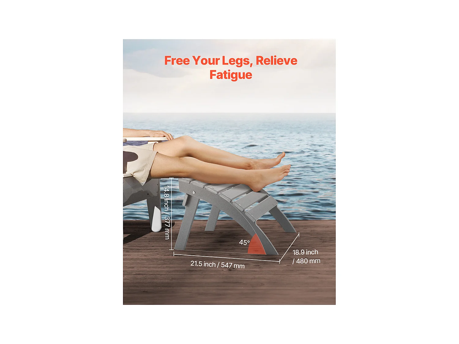 Pouf de Jardin, SucceBuy Pouf Adirondack Pliable en PEHD de 54.7 x 48 x 37.7 cm, Gris