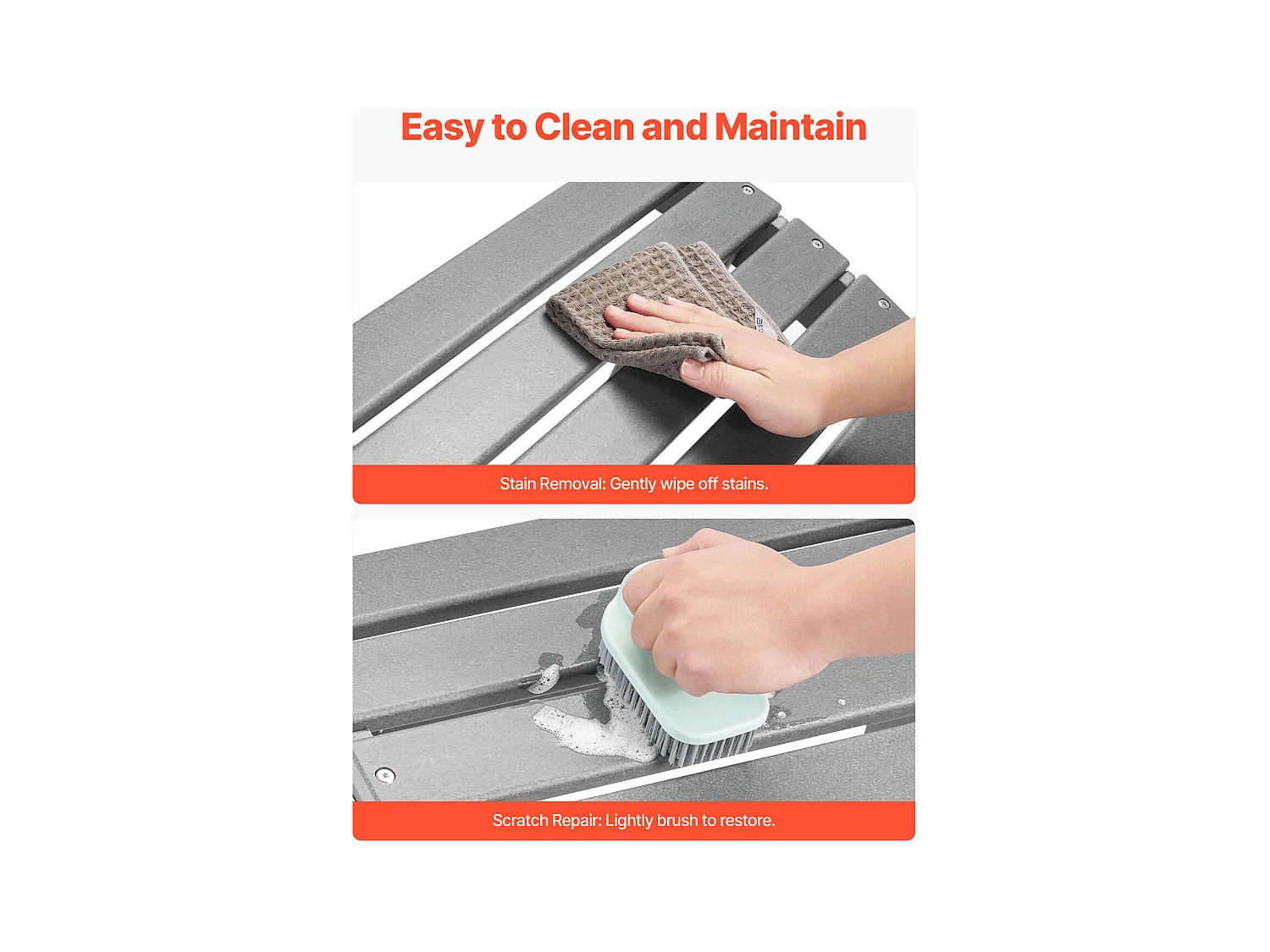 Pouf de Jardin, SucceBuy Pouf Adirondack Pliable en PEHD de 54.7 x 48 x 37.7 cm, Gris