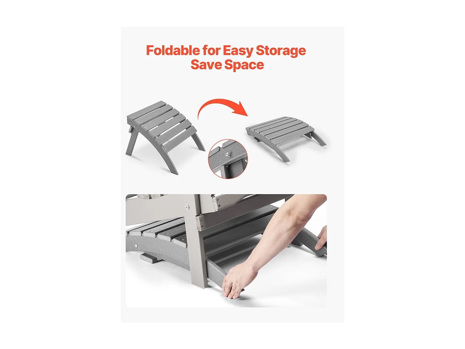 Pouf de Jardin, SucceBuy Pouf Adirondack Pliable en PEHD de 54.7 x 48 x 37.7 cm, Gris