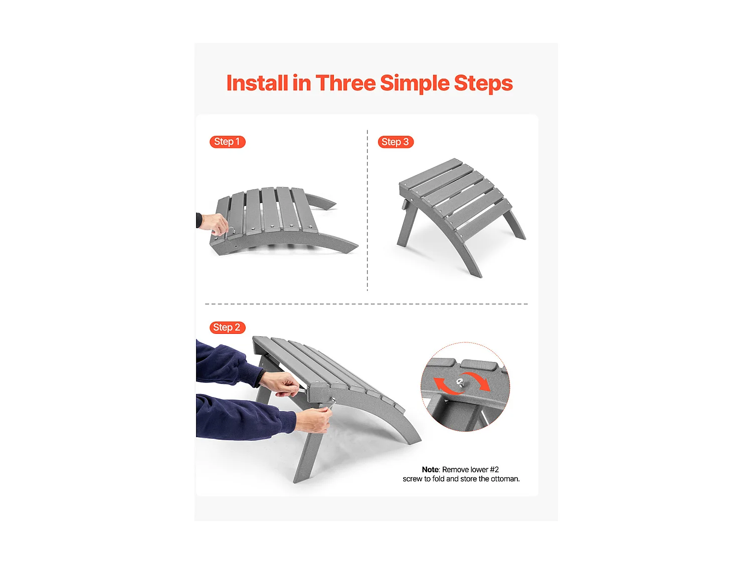 Pouf de Jardin, SucceBuy Pouf Adirondack Pliable en PEHD de 54.7 x 48 x 37.7 cm, Gris