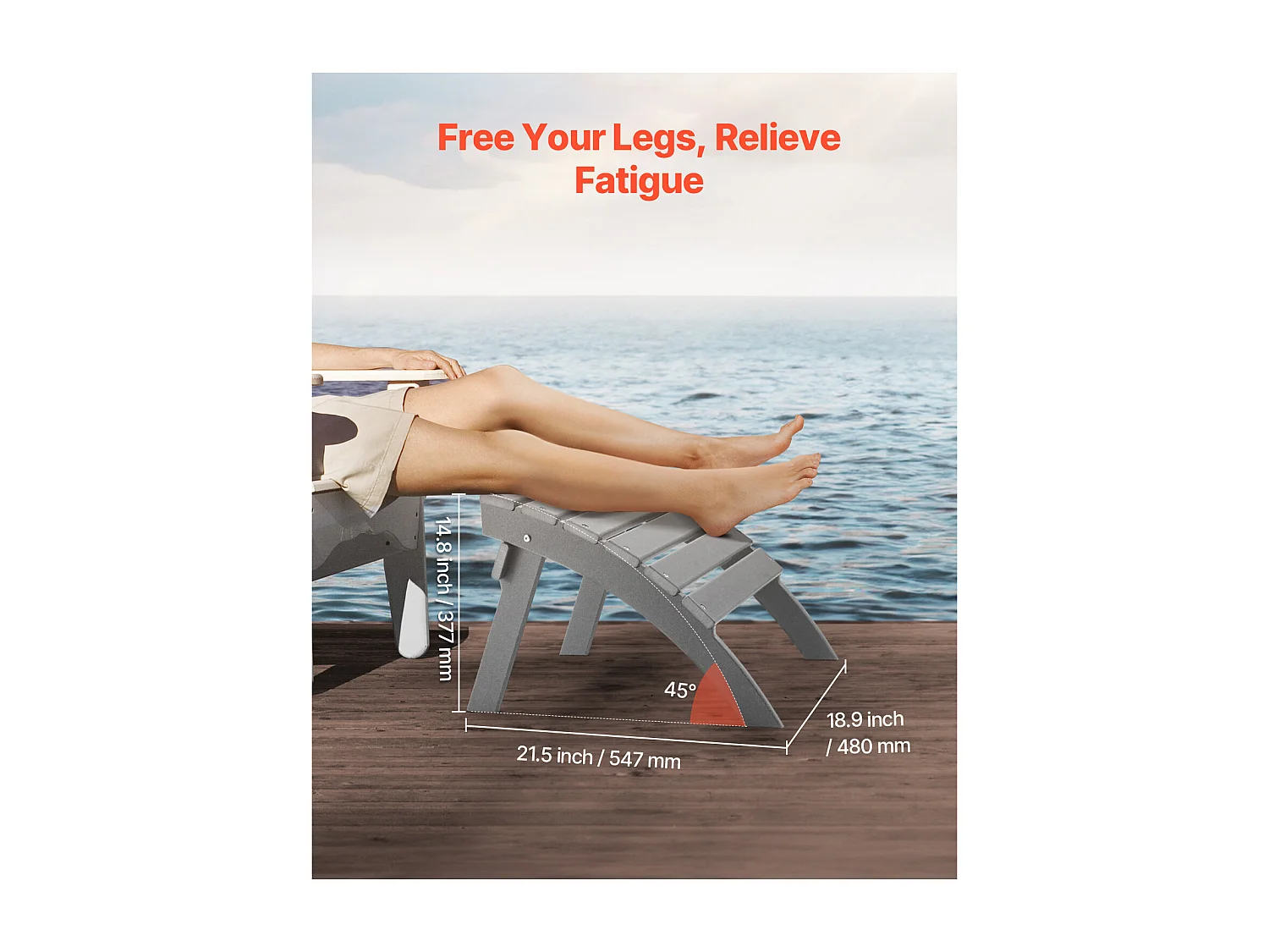 Pouf de Jardin, SucceBuy Pouf Adirondack Pliable en PEHD de 54.7 x 48 x 37.7 cm, Gris