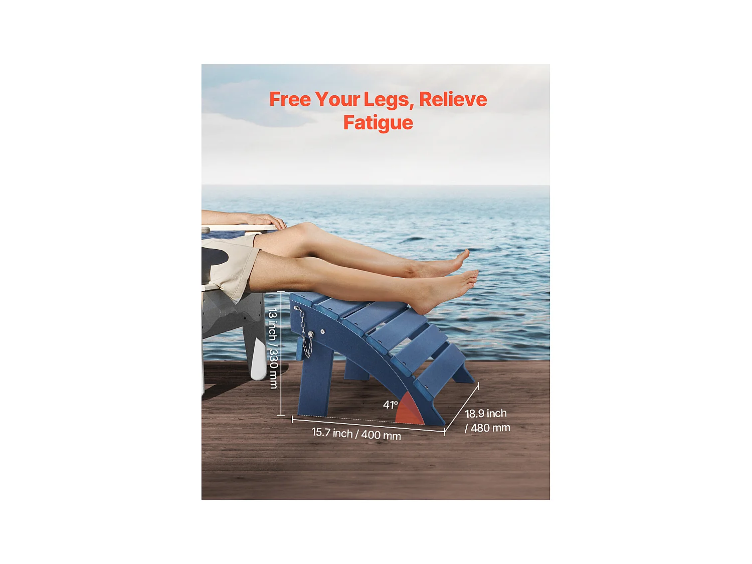 Pouf de Jardin, SucceBuy Pouf Adirondack Pliable en PEHD 40x48x33 cm, Repose-pieds Résistant aux Intempéries, Idéal pour Porche Extérieur, Piscine, Bleu