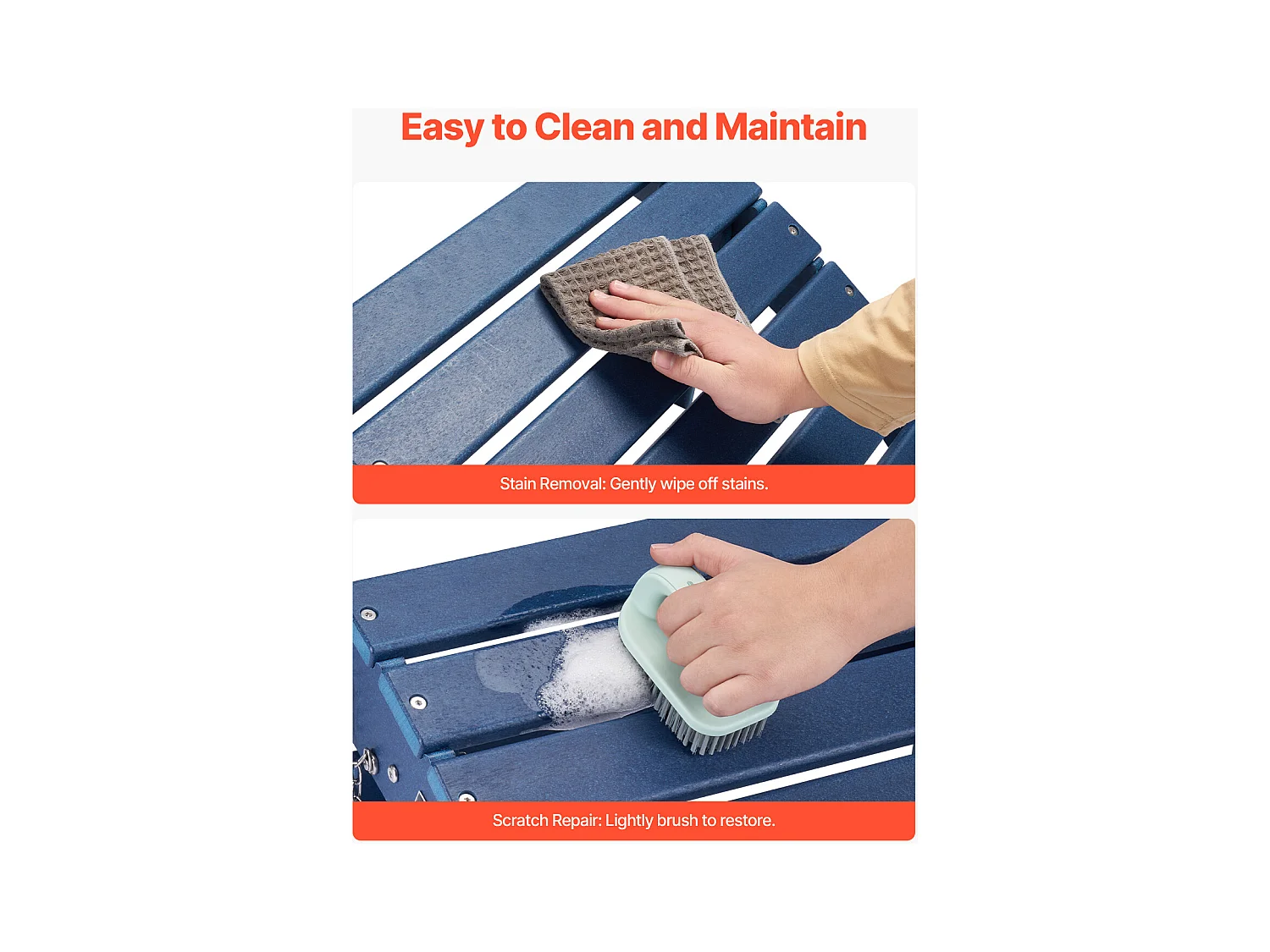 Pouf de Jardin, SucceBuy Pouf Adirondack Pliable en PEHD 40x48x33 cm, Repose-pieds Résistant aux Intempéries, Idéal pour Porche Extérieur, Piscine, Bleu