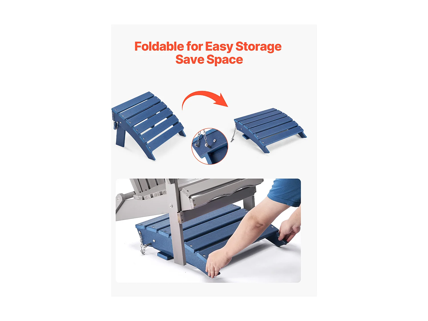 Pouf de Jardin, SucceBuy Pouf Adirondack Pliable en PEHD 40x48x33 cm, Repose-pieds Résistant aux Intempéries, Idéal pour Porche Extérieur, Piscine, Bleu