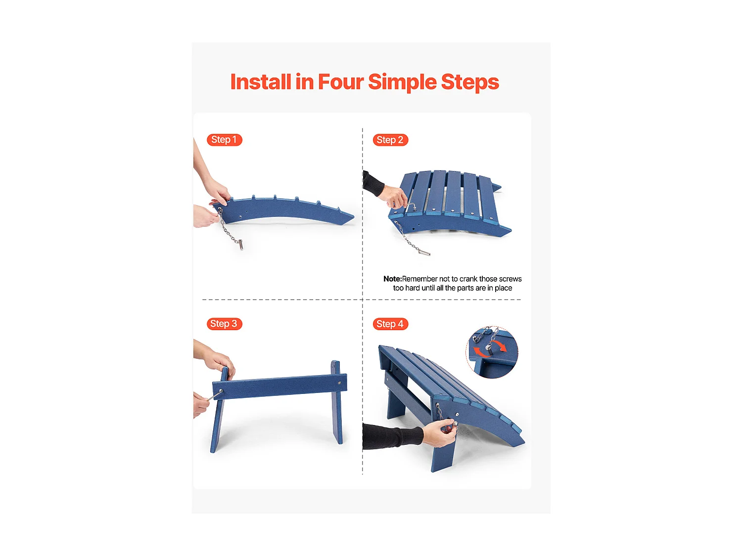 Pouf de Jardin, SucceBuy Pouf Adirondack Pliable en PEHD 40x48x33 cm, Repose-pieds Résistant aux Intempéries, Idéal pour Porche Extérieur, Piscine, Bleu