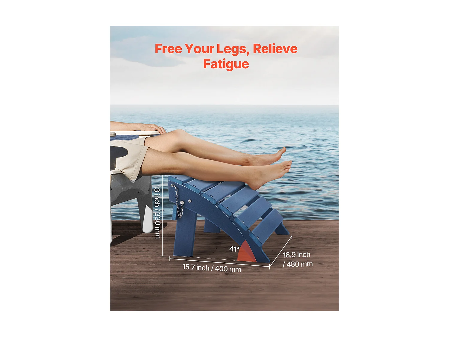 Pouf de Jardin, SucceBuy Pouf Adirondack Pliable en PEHD 40x48x33 cm, Repose-pieds Résistant aux Intempéries, Idéal pour Porche Extérieur, Piscine, Bleu