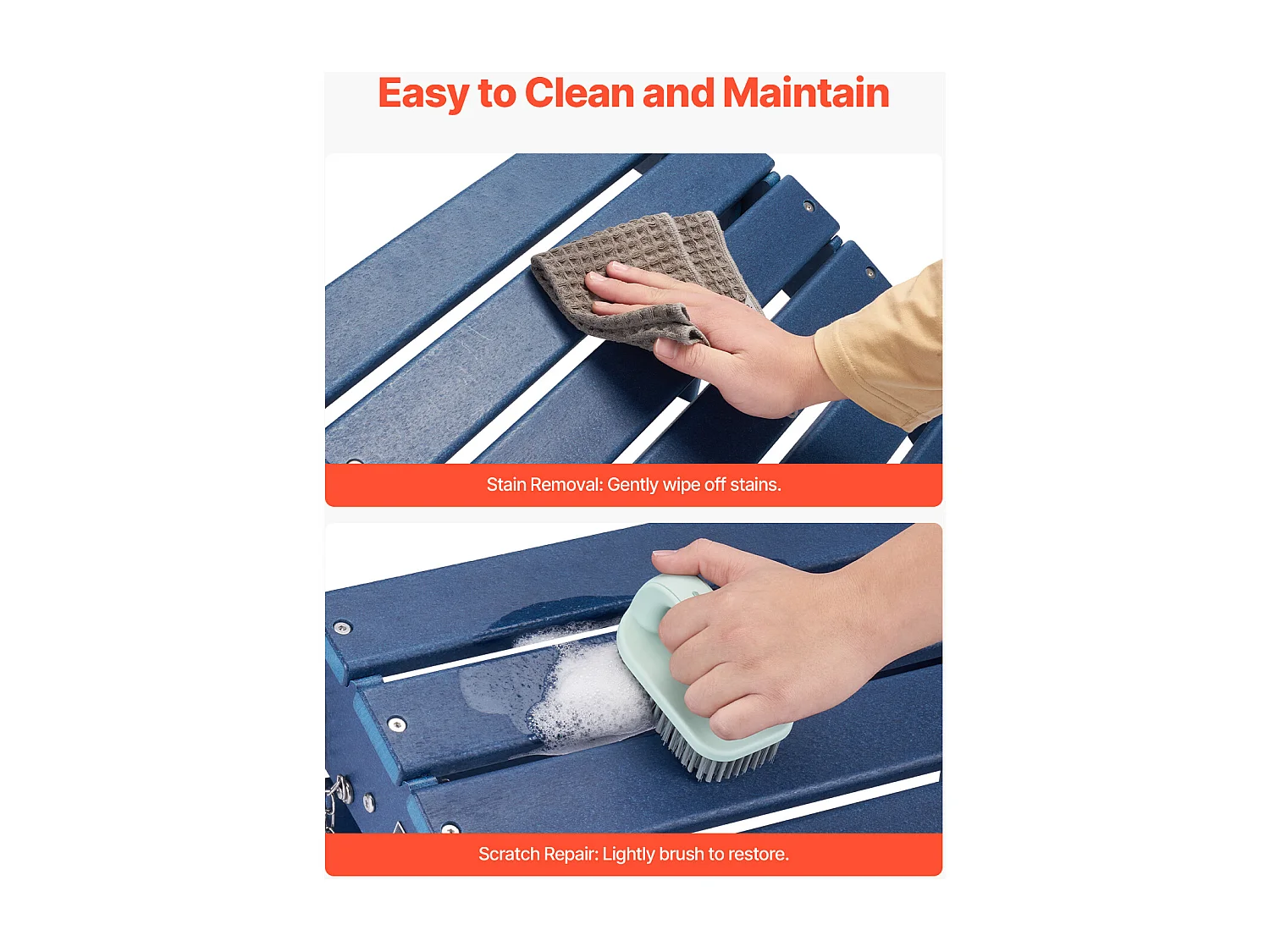 Pouf de Jardin, SucceBuy Pouf Adirondack Pliable en PEHD 40x48x33 cm, Repose-pieds Résistant aux Intempéries, Idéal pour Porche Extérieur, Piscine, Bleu