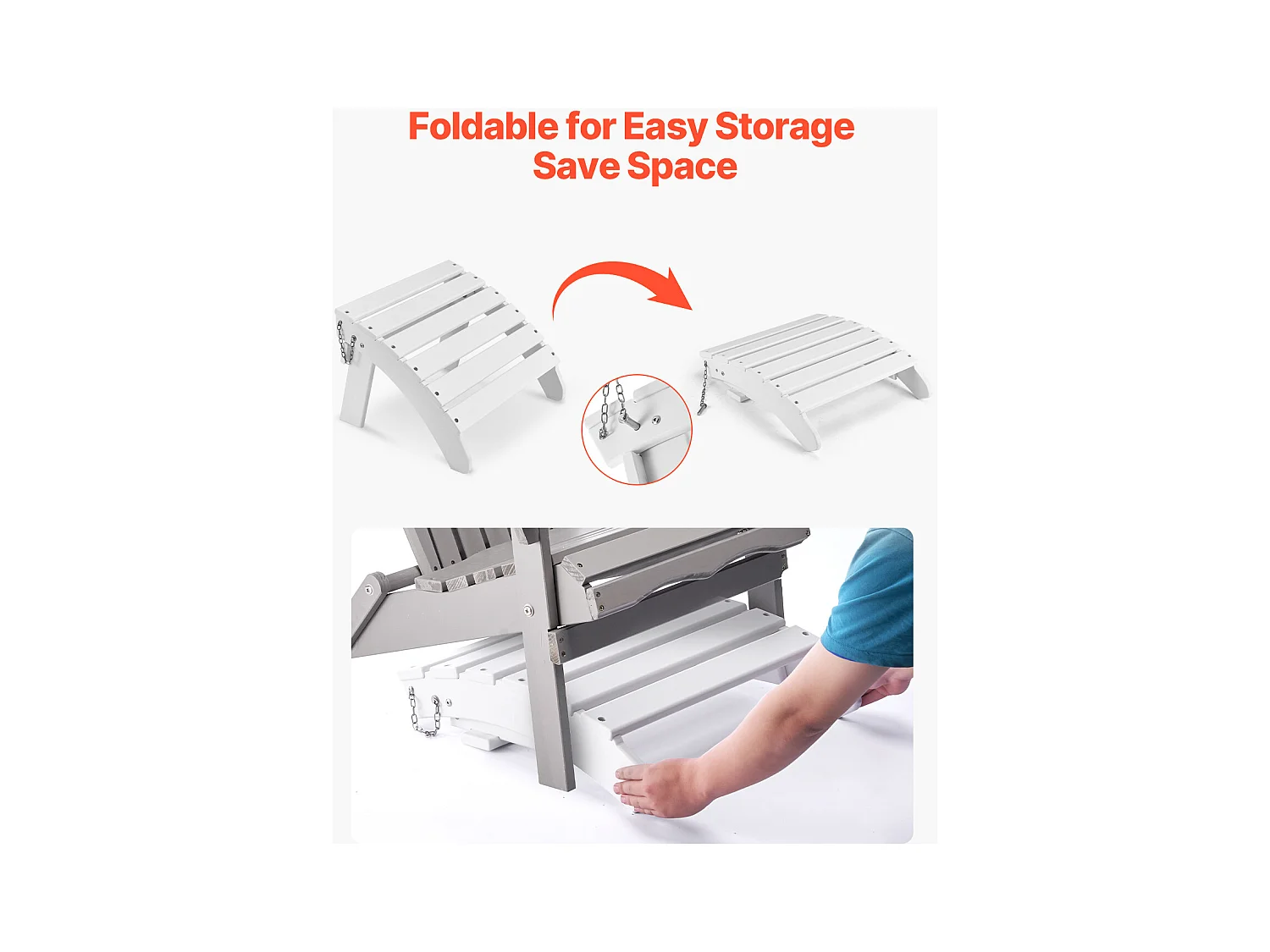 Pouf de Jardin, SucceBuy Pouf Adirondack Pliable en PEHD de 45 x 50 x 35 cm, Blanc