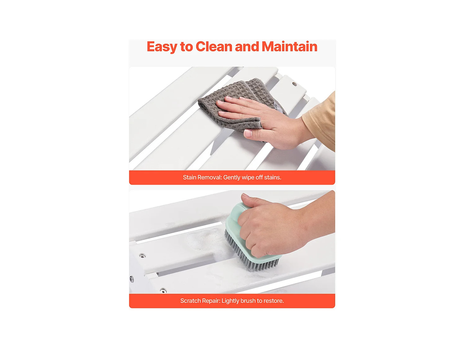 Pouf de Jardin, SucceBuy Pouf Adirondack Pliable en PEHD de 45 x 50 x 35 cm, Blanc