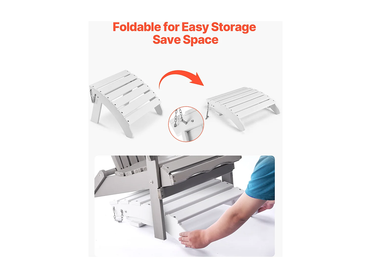 Puf de Jardín SucceBuy Plegable Adirondack de HDPE, 45 x 50 x 35 cm, Color Blanco