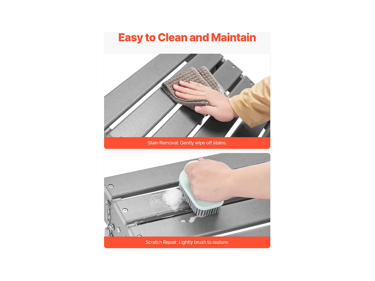 Pouf de Jardin, SucceBuy Pouf Adirondack Pliable en PEHD de 43 x 48 x 33 cm, Gris