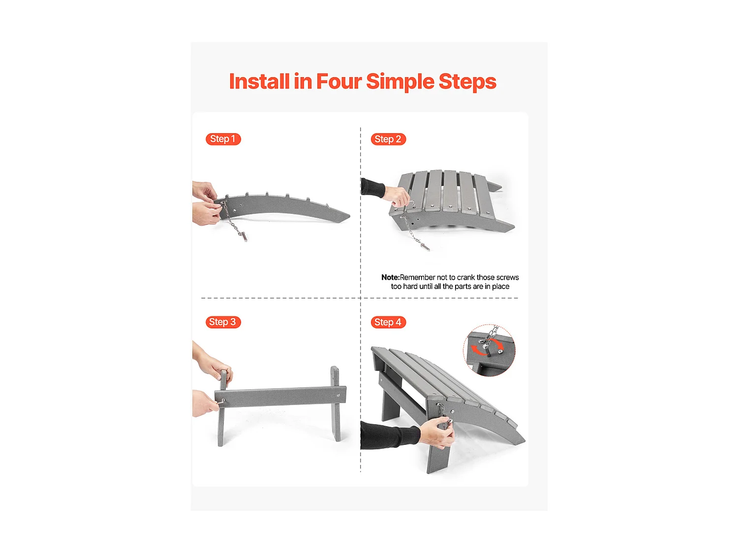 Pouf de Jardin, SucceBuy Pouf Adirondack Pliable en PEHD de 43 x 48 x 33 cm, Gris