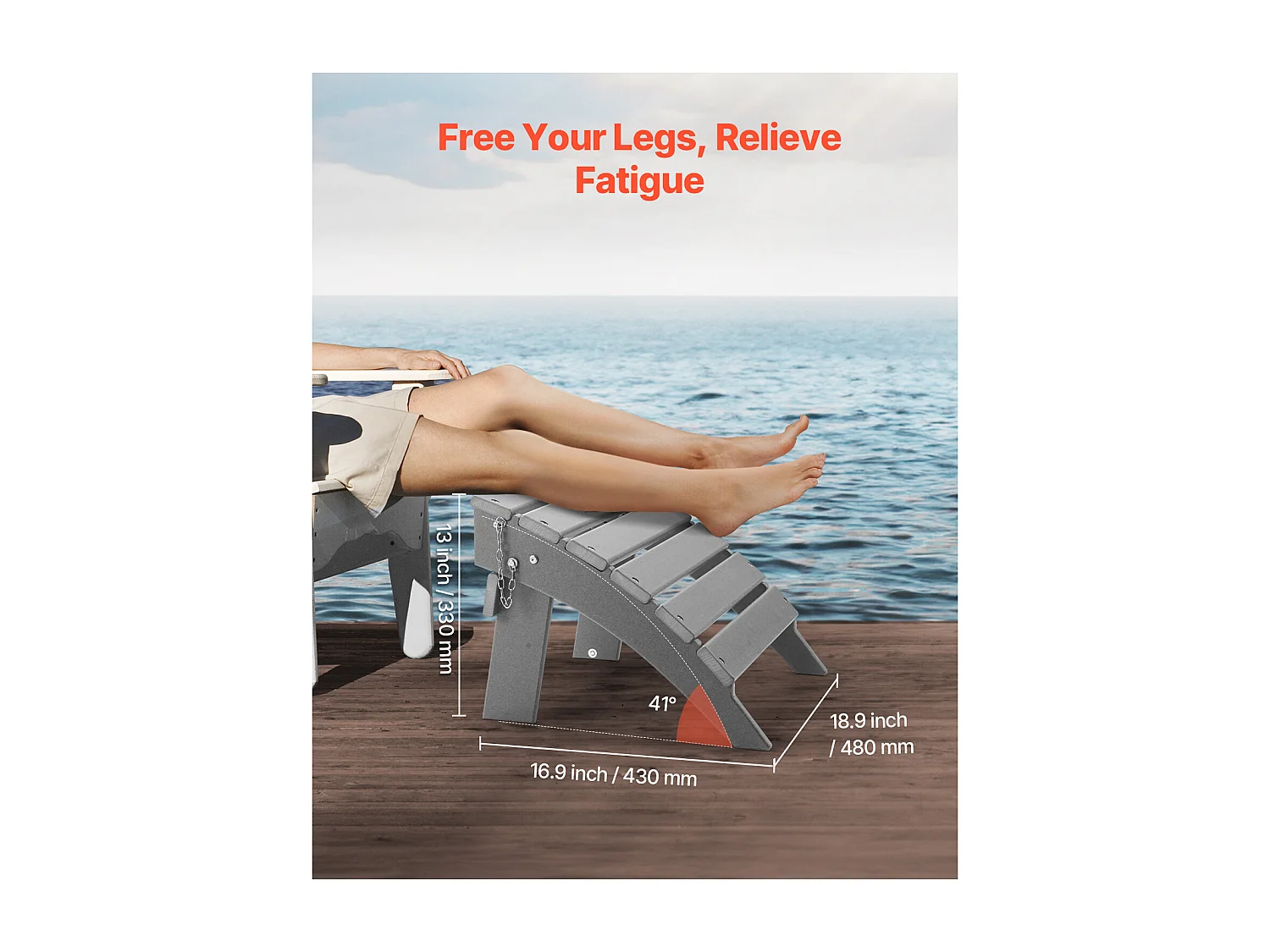 Pouf de Jardin, SucceBuy Pouf Adirondack Pliable en PEHD de 43 x 48 x 33 cm, Gris